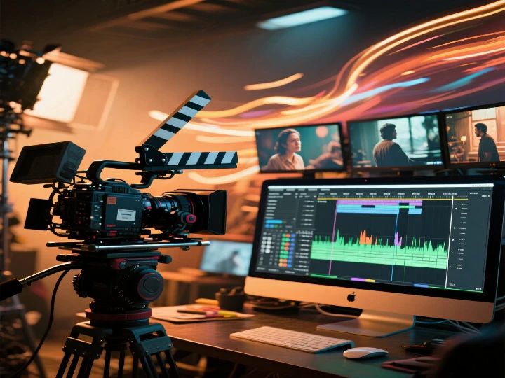 A professional videographer capturing a scene with a high-end camera